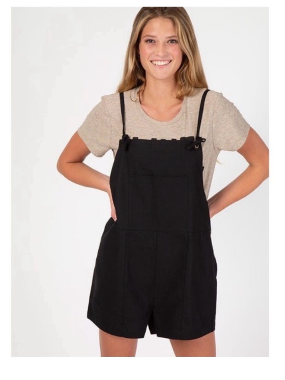 NATURAL LIFE Black Short Overalls Romper with Adjustable Straps